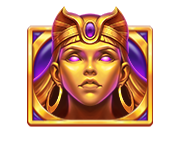 金色女神頭像，高貴冷冽、雙眼燃起紫焰能量，象徵戰神賽特2中的高價符號。
