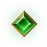 綠色方晶象徵生命力與持續能量，帶有金邊光暈。